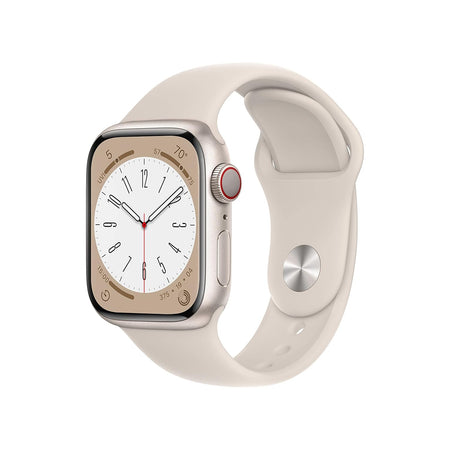 Apple Watch Series 8 (GPS 41mm) Smart watch - Starlight Aluminium Case with Starlight Sport Band - Regular. Fitness Tracker, Blood Oxygen & ECG Apps, Water Resistant